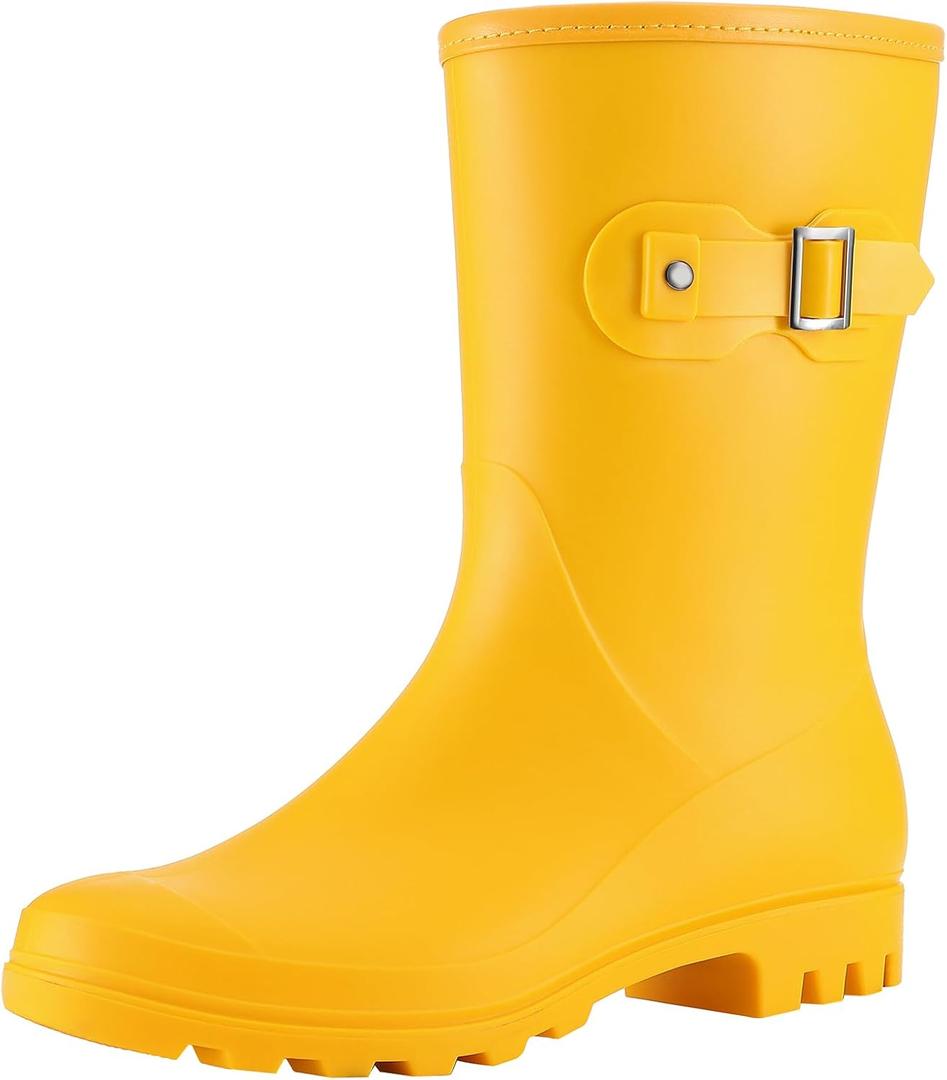 Evshine Women's Mid Calf Rain Boots Waterproof Garden Shoes (9, Matte Yellow)