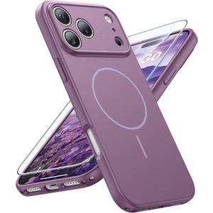 FNTCASE for iPhone 17 Pro Max Case: [Compatible with Magsafe] Solid Purple Matte 17 Promax Magnetic Phone Cover with [Full Camera Protection] [Screen Protector] Military Grade Shockproof Protective