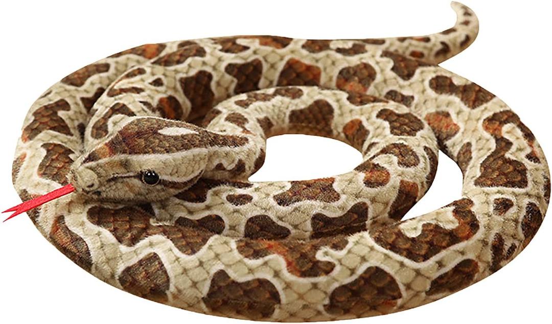 Clobeau 78 Inch Brown Speckled Snake Plush Toy - Lifelike Snake Stuffed Animal, Soft Plush Stuffed Snakes for Kids, Cuddly Reptile Stuff Toy for Children (Brown)