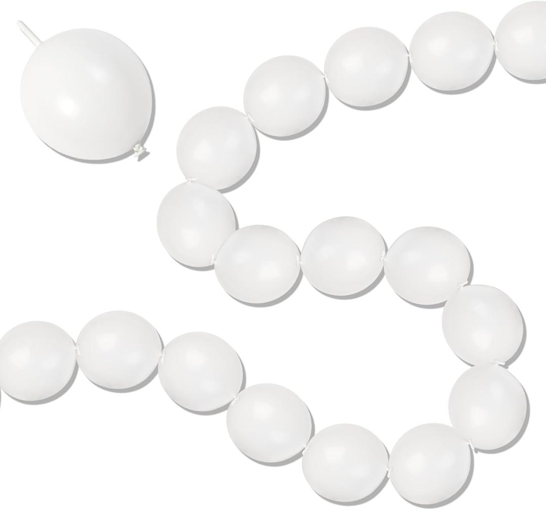 White Link Balloons, 100PCS Linking Balloons with Tail for Making Balloon Wall Arch and Chains, Pearl Quick Balloon for Wedding Birthday Baby Shower Engagement Graduation Party Decorations (6inch)