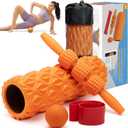 5 in1 Foam Roller Set, Trigger Point Foam Roller, Massage Roller Stick, Massage Ball, Resistance Band for Deep Muscle Massage Pilates Yoga,Fitness Exercise for Whole Body (Pure Orange)