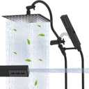 Hibbent All Metal cUPC Certified Shower Head, 12'' High Pressure Rainfall Showerhead Combo, Handheld Shower Wand, 12'' Adjustable Extension Arm, 4-Spray, 71'' Hose, Brass Shower Holder, Matte Black