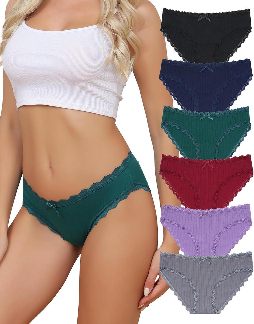 Aijolen Women's Cotton Bikini Underwear Soft Low Waist Panties Cheeky Lace Underpants S-XXL