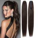 S-noilite Claw Clip Ponytail Extension Human Hair #2 Dark Brown Real Remy Human Hair Ponytail Extension 14inch Long Straight Hair Pony Tails Hair Extensions For Women 105Grams