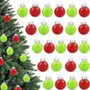 24 Pcs Christmas Balls Ornament 2.5 Inch Hanging Red Green Christmas Feather Balls for Xmas Tree Decorations Home Indoor Outdoor Holiday Party Decor