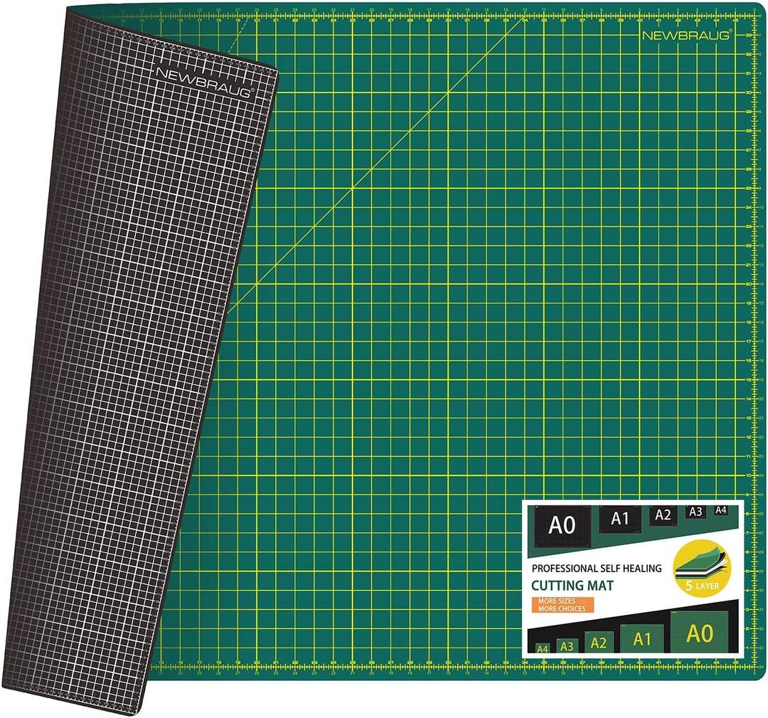 NEWBRAUG 36''  48'' Large Self Healing Cutting Double Sided 5-Ply Mat, Big Cutting Board for Rotary Cutting, Quilting, Sewing, Craft, Fabric & Scrapbooking(Green/Black)