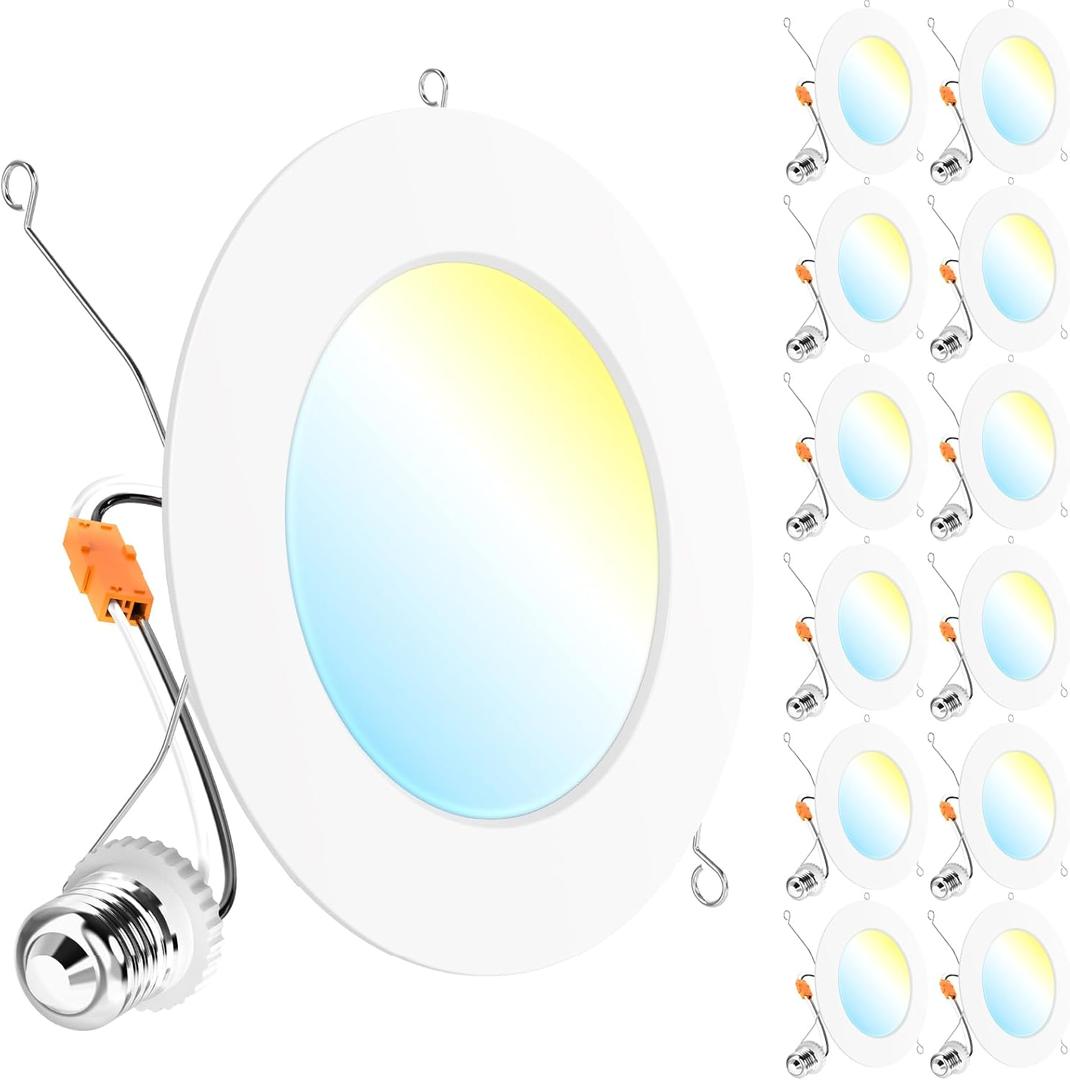 Sunco 12 Pack Retrofit LED Recessed Lighting 6 Inch, Can Lights for Ceiling, 1200 LM, 15W, Selectable CCT 2700K/3000K/4000K/5000K/6000K, Dimmable, Ultra Thin Flat Light Fixture UL
