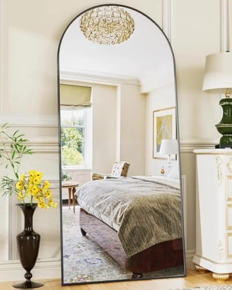 Antok Full Length Mirror, 58"x19" Arched Floor Mirror, Glassless Mirror Full Length with Stand, Floor Mirrors Freestanding, Wall Mounted Mirrors for Living Room, Black