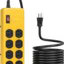 Heavy Duty Power Strip,Industrial Heavy Metal Case Surge Protector,8 AC Outlets,15Amp,2700 Joules,Protected' Indicator,14 Gauge Cord (Yellow, 15FT Length)
