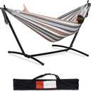 PNAEUT Double Hammock with Space Saving Steel Stand Included 2 Person Heavy Duty Outside Garden Yard Outdoor 450lb Capacity 2 People Standing Hammocks and Portable Carrying Bag (Coffee)