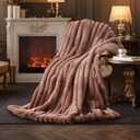 Amlie Home Faux Fur Throw Blanket for Couch, Ultra Cozy Fuzzy Fluffy Fur Luxurious Soft Striped Plush Gift Blankets for Family Sofa Chair Bedroom, 55"x70", Cationic Fox Pink Brown