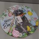 Happy Easter Black Labrador Dog Front Door Sign, Easter Eggs Wood Door Hanger Outdoor Outside Porch Decor, Spring Chick Carrot Wooden Wreath Indoor Wall Hanging Decoration Pet Lover Gift