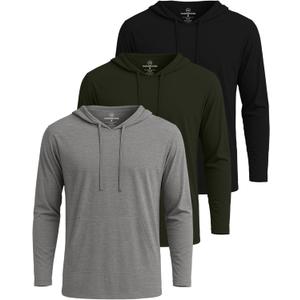 Real Essentials 3 Pack: Men's Cotton Lightweight Casual Pullover Drawstring Hoodie With Pocket (Large)