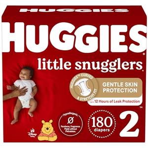 Huggies Size 2 Diapers, Little Snugglers Baby Diapers, Size 2 (12-18 lbs), 180 Ct (3 Packs of 60)