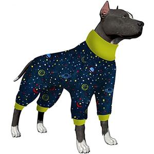 LovinPet PJs Outfits for Large Female Dogs, Anxiety Relief Onesie, Navy Space Print, Large PJs, Pullover Breed Clothes, Surgery Recovery Suit Undershirt for Sweater,3XL