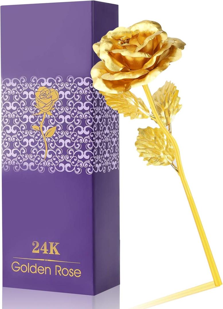 LOVEINUSA Artificial Gold Rose Flower Gifts for Her, Purple Eternity Rose Glass Forever Flowers for Mom from Daughter/Son, Valentine's Day, Birthday, Mother's Day, Anniversary