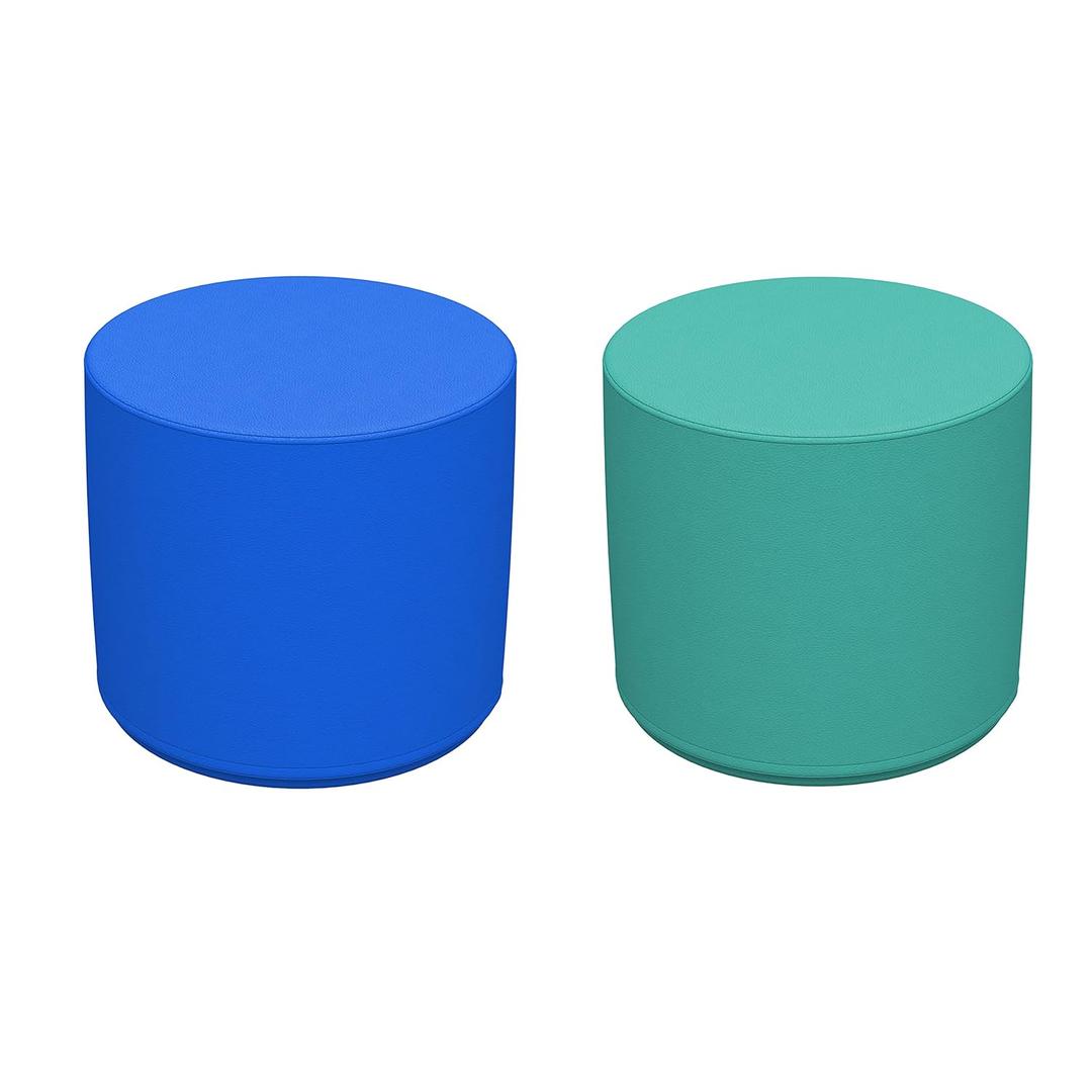 FDP SoftScape 18" Round Ottoman, Collaborative Soft Foam Flexible Seating, Kids' Furniture for Elementary Classrooms, Learning Centers or Home Youth 16" H, (2-Piece Set) - French Blue/Turquoise