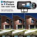 150W LED Flood Light with Dusk-to-Dawn Photocell, 5000K Daylight 100-277V IP65 Waterproof, 130lm/W, 150W/100W/75W Adjustable, LED Parking Lot Light with Trunnion Mount, ETL