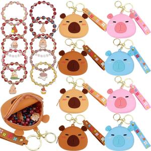 Huquary 32 Pcs Capybara Bracelet Making Kit Party Favor 24 Set Beading Craft with 8 Pcs Capybara Bag DIY Jewelry Wands Goodie Bag Stuffers, Classroom Prizes for Women Party Favors Birthday Gifts