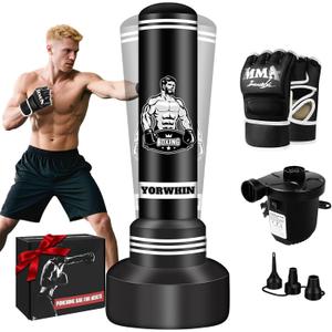 Heavy Punching Bag with Stand Adults Teens, 70" Freestanding Punching Bag with Boxing Gloves and Electric Air Pump, Women Men Standing Inflatable Boxing Bag for Training MMA Thai Fitness