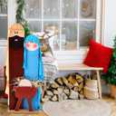 Weysat 35.43" H Christmas Outdoor Nativity Scene Porch Decor Wooden Merry Christmas Christian Vertical Porch Sign Welcome Front Door Standing Rustic Tall Welcome Sign Nativity Scene Wall Decorations