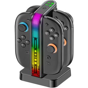 Switch 2 Controller Charger Dock for 2025 Nintendo Switch 2 JoyCon, 2.5H Fast Magnetic Charging Station with LED RGB & Indicator, Compact Joy-Con 2 Detachable Charging Accessories with Cable Protector