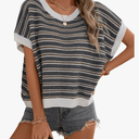 SOLY HUX Women's Sweater Striped Crew Neck Short Sleeve Pullover Tops Knit Sweater Tops Medium