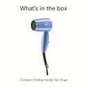 Conair Travel Hair Dryer with Dual Voltage, 1600W Compact Hairdryer with Folding Handle, Hair Blow Dryer with 2 Heat & 2 Speed Settings, Fast Drying, Frizz-Taming Airflow, Easy Storage, Blue