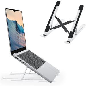 OMOTON Portable Laptop Stand, Laptop Stand for Desk Ergonomic 7-Levels Angles Adjustable Computer Stand, ABS Laptop Riser Holder Compatible with All Laptops and iPad(10-15.6") (White)