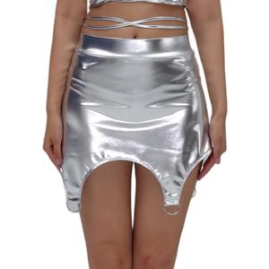Women's Sexy Metallic Short Skirt High Waist Shiny Holographic Bodycon Night Party Mini Skirt (Medium)