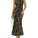 ZESICA Women's Sleeveless Floral Bodycon Maxi Dress 2026 Summer Ruched Mesh Wedding Guest Cocktail Party Dresses M