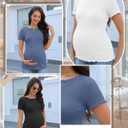 3 Pack Women's Maternity Ribbed Shirts Cotton Short Sleeve Pregnancy Tops Boat Neck Lettuce Trim Mama Clothes (XXL)
