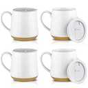HVH Ceramic Coffee Mug With Lid, 17oz Set of 4, Large Handle Cups for Tea and More, Farmhouse Style (White)