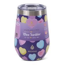 Manna Stainless Steel Wine Tumbler, 12 oz, Purple Talking Hearts