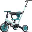 newyoo TR008 5-in-1 Tricycle for Toddlers 1-3, Toddler Bike, Birthday GiftToddler Trike with Safety Bar and Parent Push Handle Converts to Balance Bike, Fun Outdoor Toy for Boys and Birls, Green