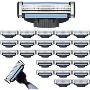 Razor Blade Refills for Men - 24PCS Compatible with Mach3 Razors, Dual Lubrication Blades for Extra Close & Comfortable Shave