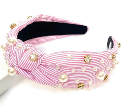 Knotted Headbands for Girls Non Slip Girl Pearl Headband Wide Top Knot Head Bands Mommy and Me Fashion Hairband Womens Turban Hair Accessories, 2 Pack