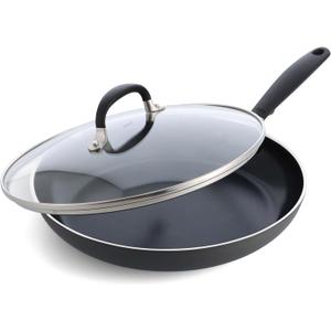 OXO 12 Non-Stick Every Day Frying Pan with Lid, BPA-Free Comfort Grip Silicone Handle, Dishwasher & Oven Safe, PFAS-Free Ceramic Skillet, Black