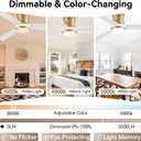 52in Wood Ceiling Fans with Lights Remote, Smart Low Profile Flush Mount Ceiling Fan Controlled via Alexa App, Quiet DC Motor for Modern Bedroom Patio Porch, 3 Blade, White and Gold, Outdoor Indoor Use