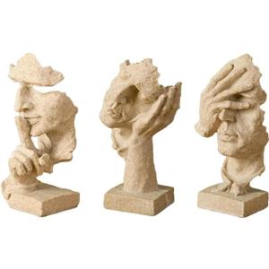 3 Pcs Statue Face Character Art Crafts Resin Desktop Ornaments Sculpture Figurines(Sandstone)