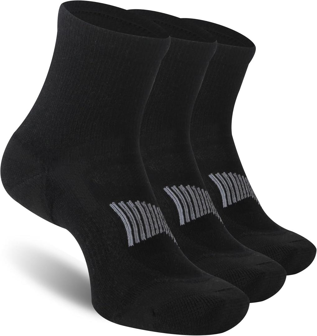 Men's Women's 90% Merino Wool Ankle Athletic Business Casual Running Arch Support Everyday Thin Wool Socks (Large, Black)