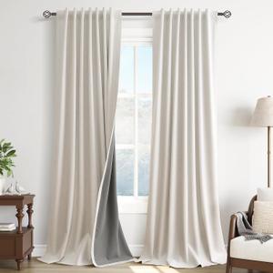 Cream Natural Light Blocking Linen Curtains 120 Inches Long Blackout Thermal Insulated Home Decor Curtains for Dining Room Farmhouse Textured Sliding Door Back Tab Hook Belt 2 Panel Sets 52x120 10Ft