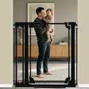 WAOWAO 40" Extra Tall Clear Acrylic Dog Gate for Baby and Kids with Double Lock, 29.5"-37.37" Width, Safety Auto Close Pet Gate for Baby and Pets, Fits Doorways, Kitchen, and Entryways, Black