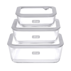 Glass Food Containers with Glass Lid, Microwave Safe Food Storage Container Set, 3 Pack, Square Shape, Food Containers with Lids, Meal Prep Containers with Leak Proof Lid