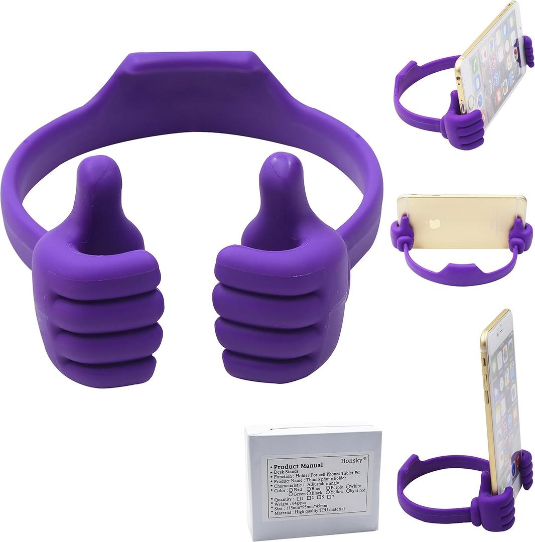 Honsky Thumbs-up Cell Phone Stand Holder, Tablet Stand Cradle for Desk Desktop Smartphone Cellphone Mobile Phone Tablets  Universal Adjustable Flexible, Purple