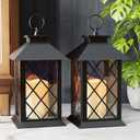 AFINETH 13.4" Lanterns Decorative Indoor, Black Lantern Decor with Timer Flickering Candle, Diamond-shaped Outdoor Lanterns, Waterproof Hanging Lantern for Patio, Porch, Entryway, Centerpieces, 2 Pack
