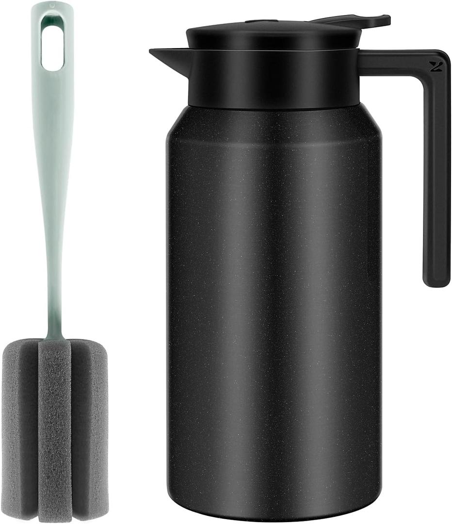 ShineMe Thermal Coffee Carafe, 40oz(1.2L) Stainless Steel Coffee Carafe for Keeping Hot Liquids, Travel Size Insulated Thermal Carafes for Coffee, Tea, Water, Beverage Dispenser(Black)