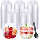 200 Pack Clear Plastic Cups 9 oz Dessert Yogurt Parfait Banana Pudding Pet Disposable Cups with 200 Pcs Sporks for Fruit Ice Cream Party (U Shaped Bottom)