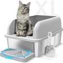 Suzzipaws Enclosed Stainless Steel Cat Litter Box with Lid Extra Large Litter Box for Big Cats XL Metal Litter Pan Tray with High Wall Sides Enclosure, Non-Sticky, Anti-Leakage, Easy Cleaning