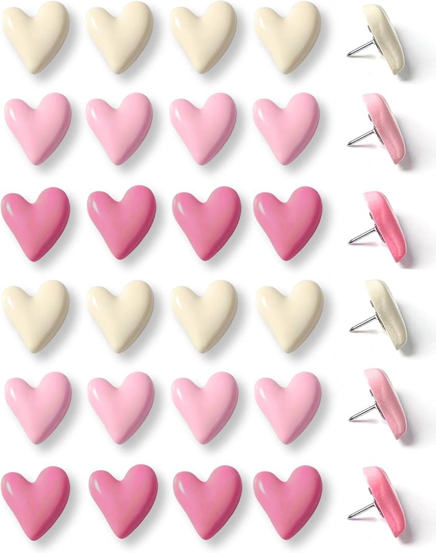 30 pcs - Heart Decorative Push Pins, Pink Cute Push Pins for Bulletin Board, Office or Home (30Pcs - Pink)